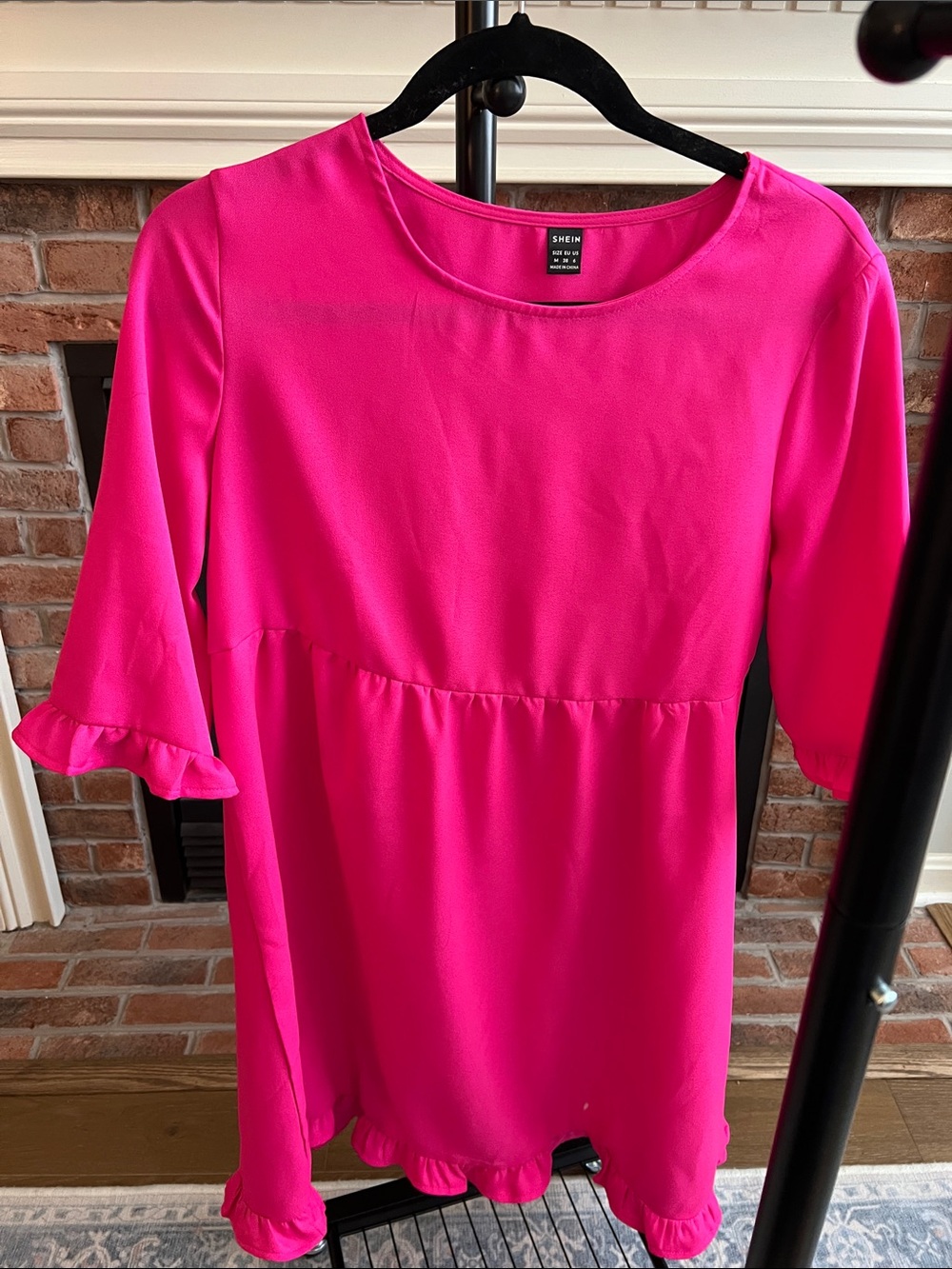 SHEIN Bright Hot Pink Ruffle Hem & Sleeve Dress